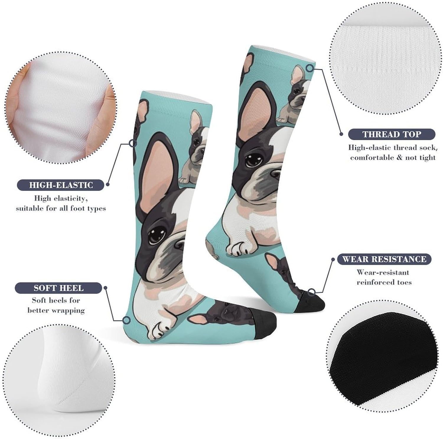 French Bulldog Dog Knee High Soccer Socks Moisture Wicking