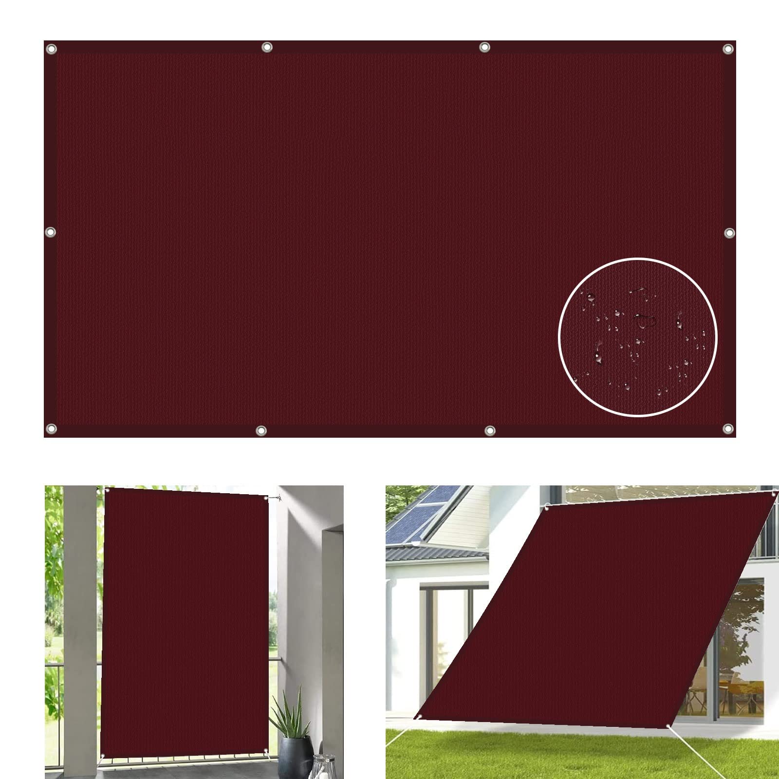 WQPMNYG Waterproof shade sail Rectangle Sun Shade Sail Canopy 5x12ft Water Repellent Sun Sail for Patio Garden Red Wine