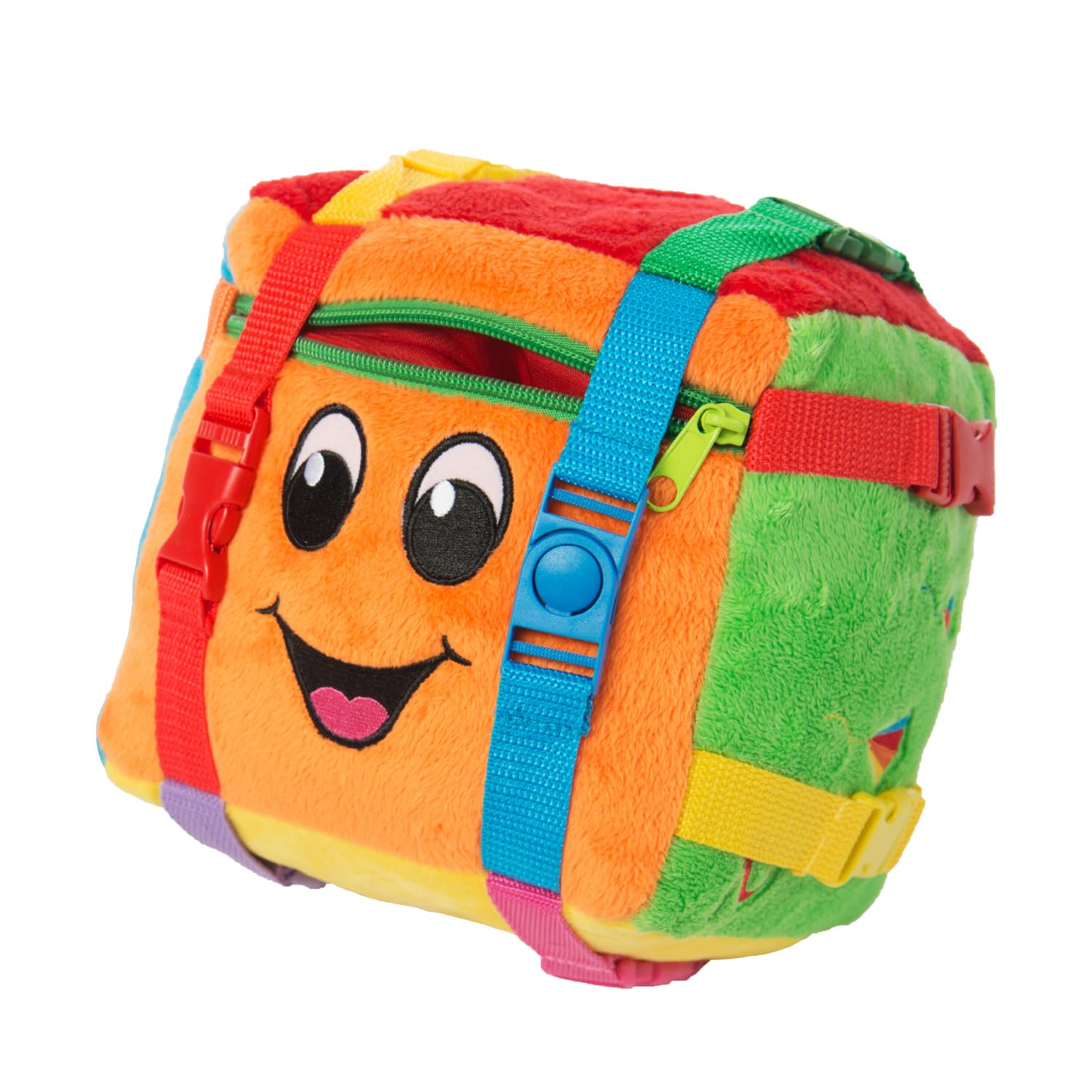 Buckle Toys - Bingo Cube - Toddler Plush Activity Toy - Develop Fine Motor Skills - Counting and Math - Storage for Small Items