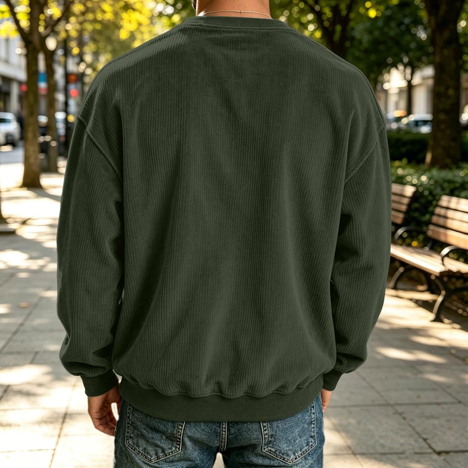 Men's Corduroy Crewneck Sweatshirt With Chest Pocket | Corduroy Texture With Chest Pocket, Relaxed Fit, Long Sleeves, And Soft Casual Comfort For Daily Wear