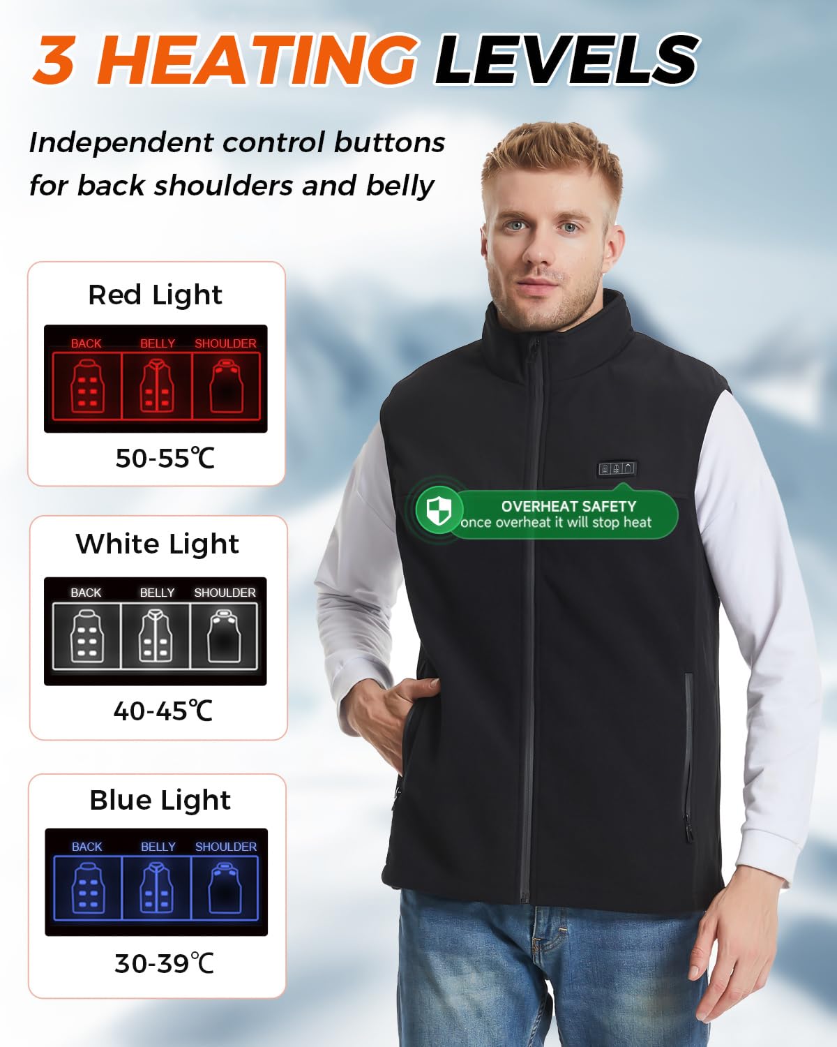 Beheizbare Weste Heizweste Fleece Beheizte Weste für Herren Damen mit 10000mAh Powerbank 13 Heizzonen 3 Temperaturregler, Elektrische Beheizbare Jacke Heizweste für Outdoor Skifahren Motorrad