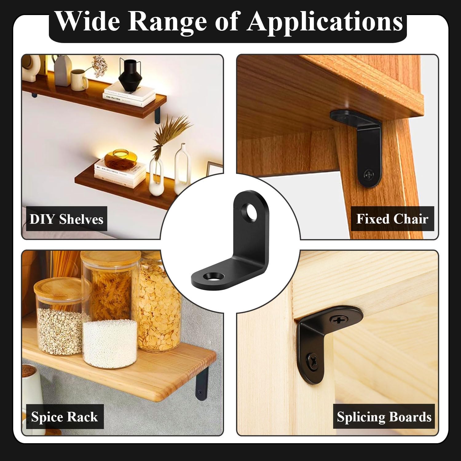24 Pack Stainless Steel Corner Brace, 16 x 30 mm L Shape Corner Bracket Connector, 90 Degree Right Angle Joint Fastener Brackets for Wood Chair Bookshelf Desk Window Furniture Cabinet, Black