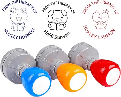 Miniatura 2 de Sello de libro de biblioteca, sellos redondos personalizados, hasta 9 colores de carcasa de sello, 5 colores de tinta (sello de libro de animales)