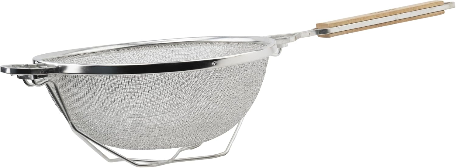 Winco Strainer, 10.5-Inch Diameter, Double Mesh, Medium, Nickel, Tan