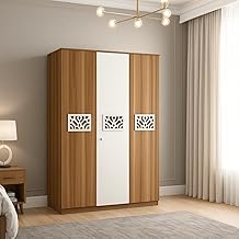 Root Multipurpose 3 Door Closet Engineered Wood 3 Door Wardrobe (Finish Color - Lyon Teak, White, Knock Down)