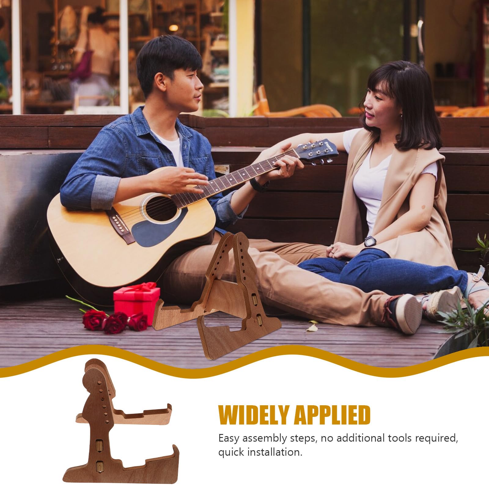 NOLITOY Supporto per Chitarra e Basso Design Verticale Stabile in Legno Marrone Protezione Sicura Supporto da Pavimento Robusto e Funzionale per Performance e Viaggio