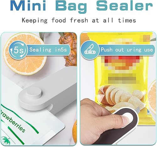 Miniatura 6 de Mini sellador de bolsas, 2 en 1  resellador de plástico de mano recargable, máquina de sellado al vacío para mantener alimentos chips galletas