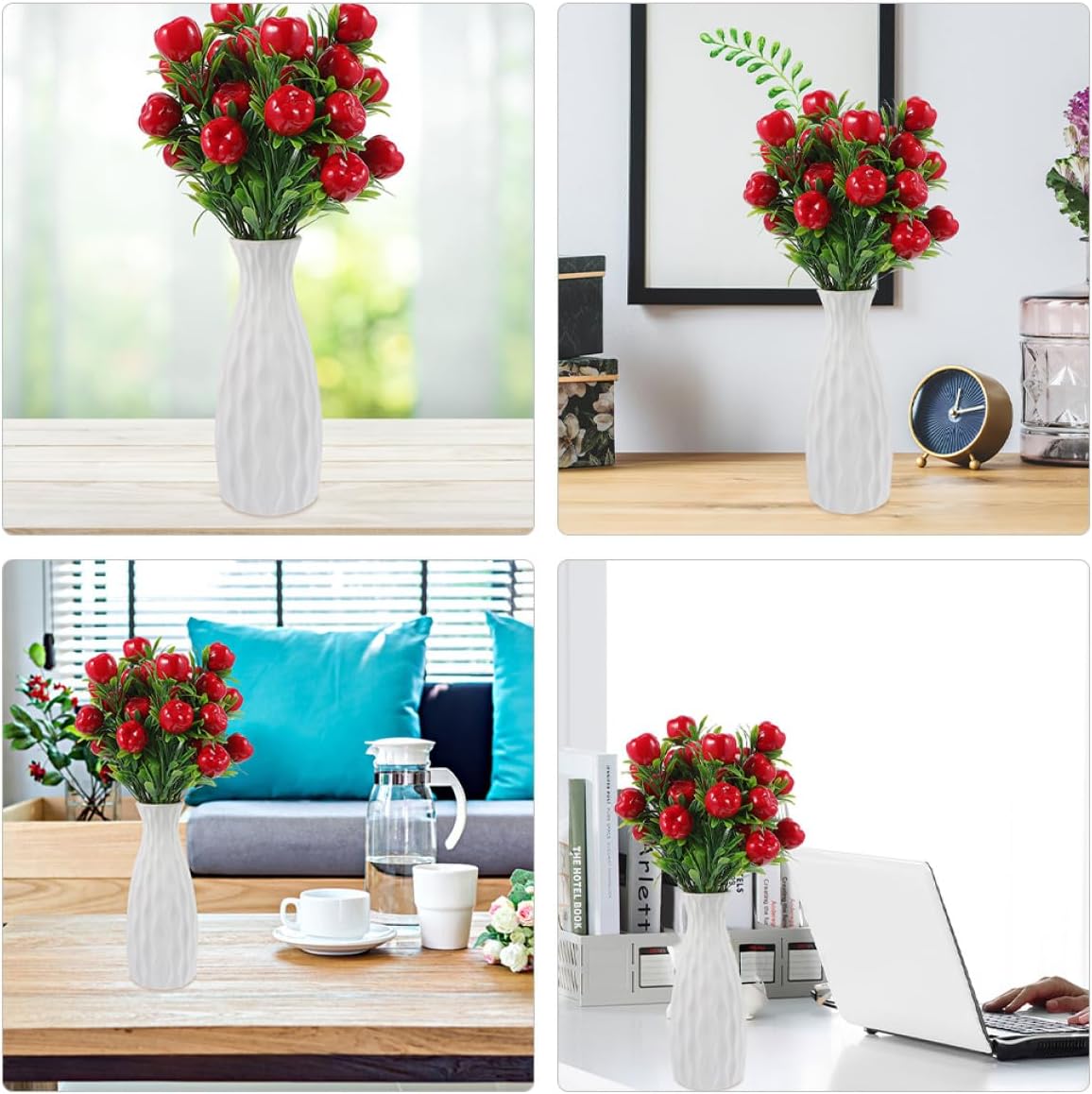 4pcs Artificial Fruit Branch Bunch Plastic Stems Realistic Faux Green Plant for Home Décor Vase Arrangement Table Decoration