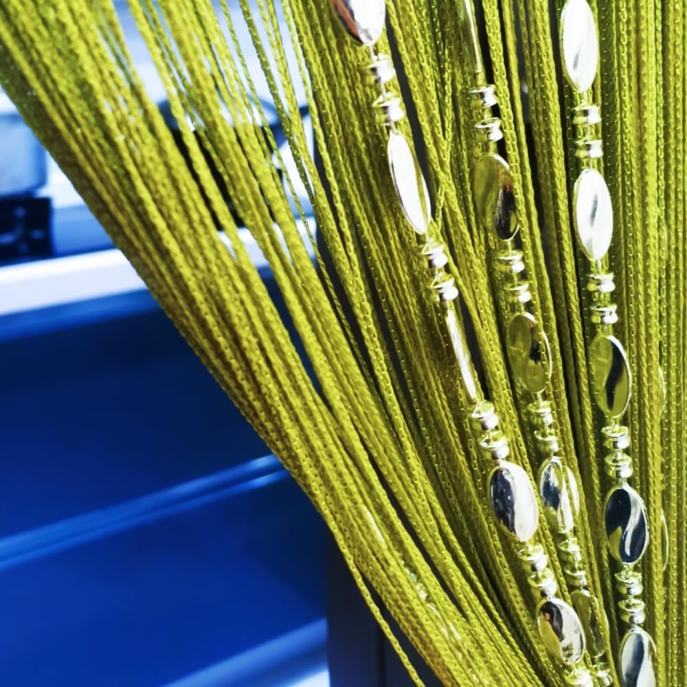 Eve Split 100cmX200cm Decorative Door String Curtain Beads Wall Panel Fringe Window Room Divider Blind for Coffee House Restaurant Parts Door Divider Tassel Screen Decoration (Grass green)