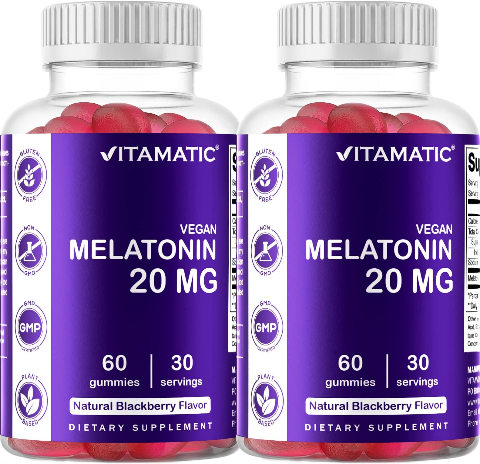 Vitamatic Melatonin 20mg Gummies for Adults, 30 Servings - 60 Vegetarian Gummies - Non-Habit Forming Supplement (60 Gummies (Pack of 2))