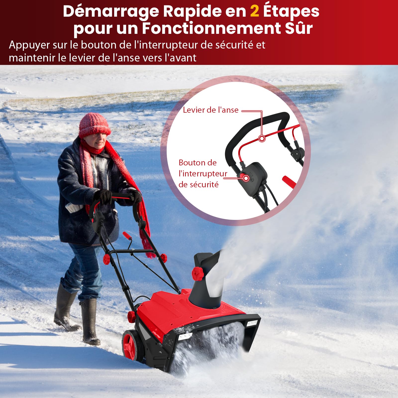 GYMAX Déneigeuse Électrique Lame 50x25cm 3000rpm Distance Jet 9m Goulotte Réglable