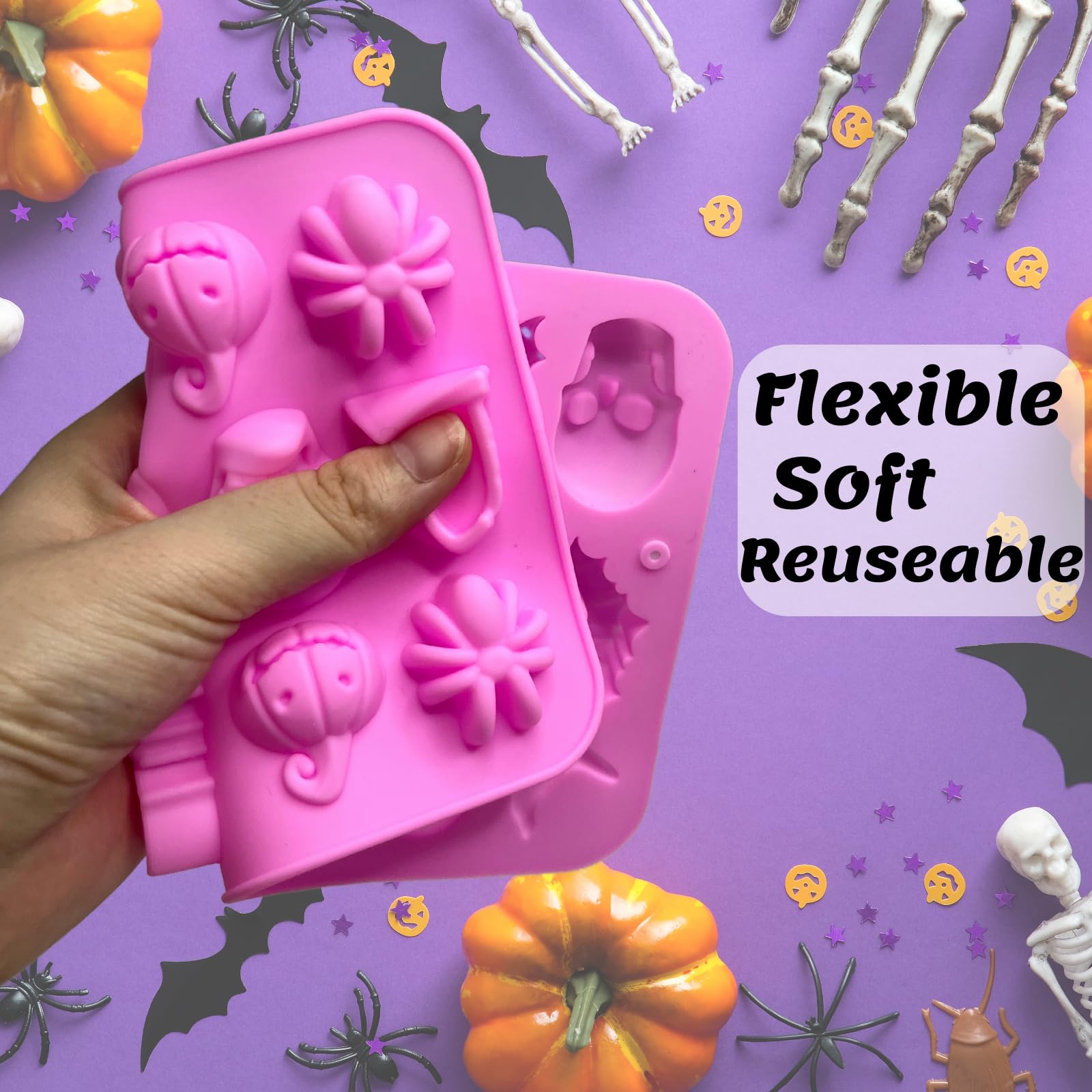 3 Stampi Da Forno In Silicone Per Halloween - Zucca, Teschio, Pipistrelli, Alimentari, Per Cioccolato E Torte