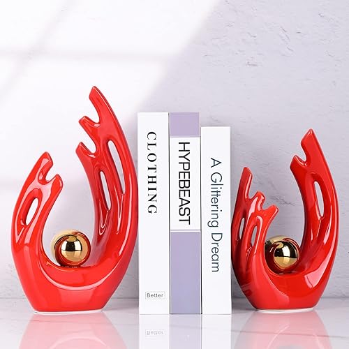 Miniatura 6 de Estatua y escultura de cerámica de arte abstracto moderno rojo y dorado, detalles de decoración para el hogar, decoración de mesa para sala de