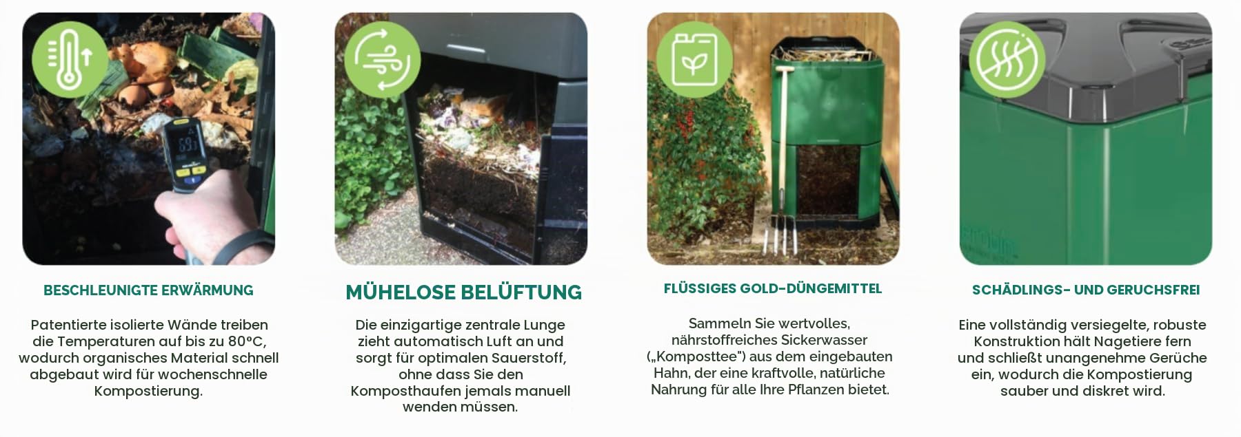 200L Aerobin Isolierter Heißkomposteimer für Garten und Küche Abfälle Outdoor Kunststoff Komposter mit internem Belüftungssystem, kein Drehen erforderlich, ganzjähriger Gebrauch, Olivgrün