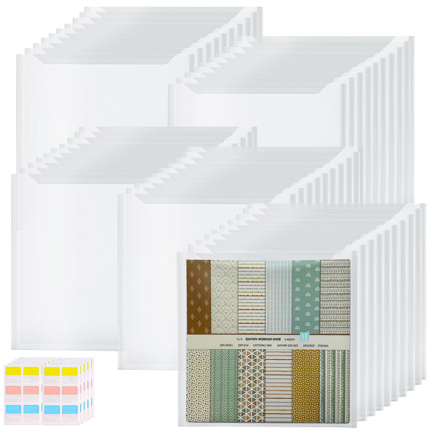 60 fogli trasparenti per album di ritagli, 15,2 x 15,2 cm, con 60 linguette adesive, organizer ermetico in plastica per scrapbooking, cartoncino, fogli di vinile e stencil per biscotti