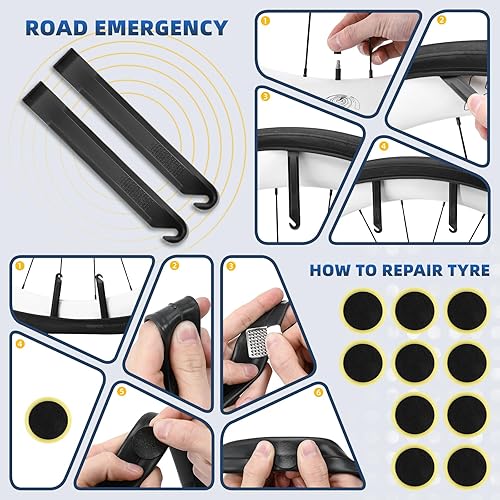 Miniatura 7 de Mini bombas de bicicleta con válvula Presta y Schrader, mini bomba de mano, bomba de inflado portátil con kit de reparación, bomba de inflador