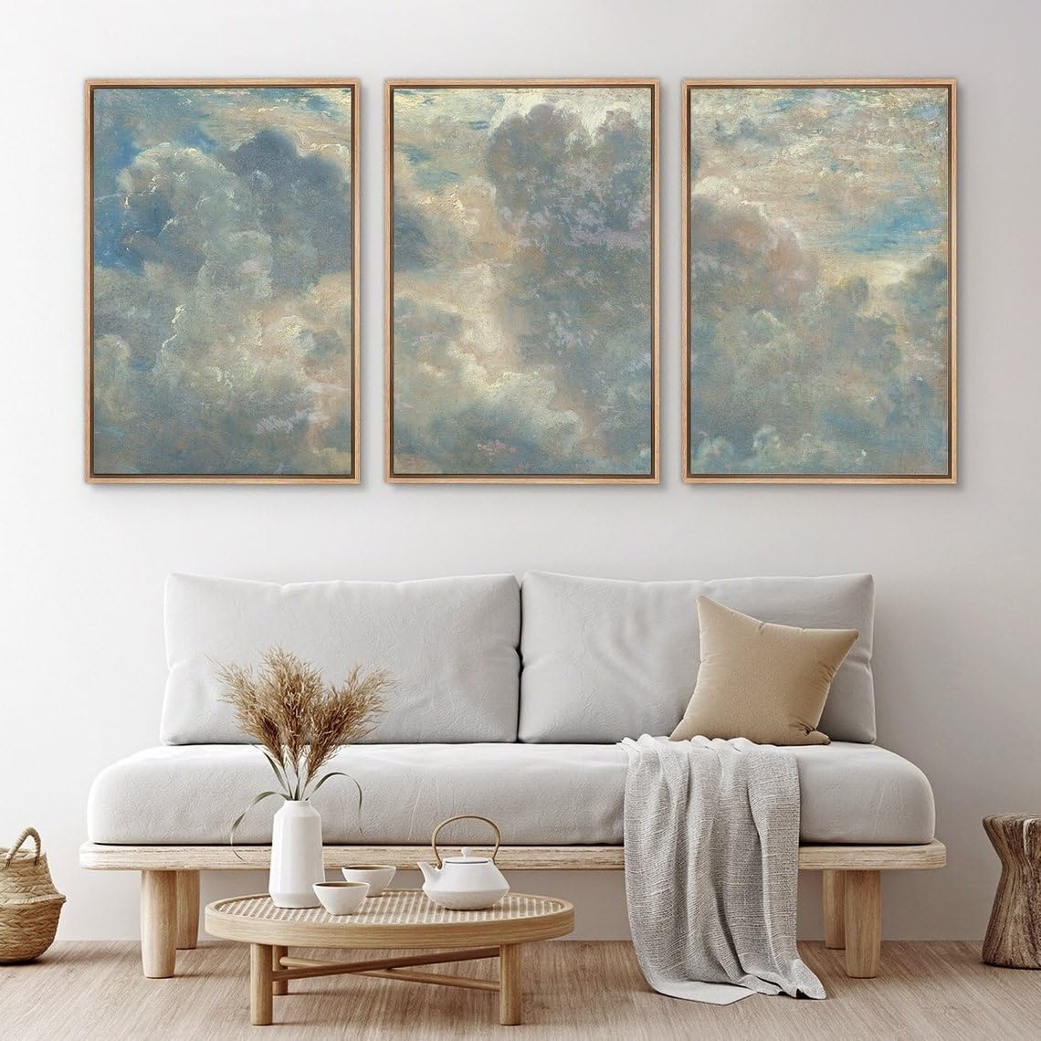 Minimalist Nature Landscape Canvas Poster 3 Pieces Pastel Cloud Blue Sky Nature Landscape Wall Art Painting Pictures Gifts Artwork for Home Bedroom Decor with Inner Frame