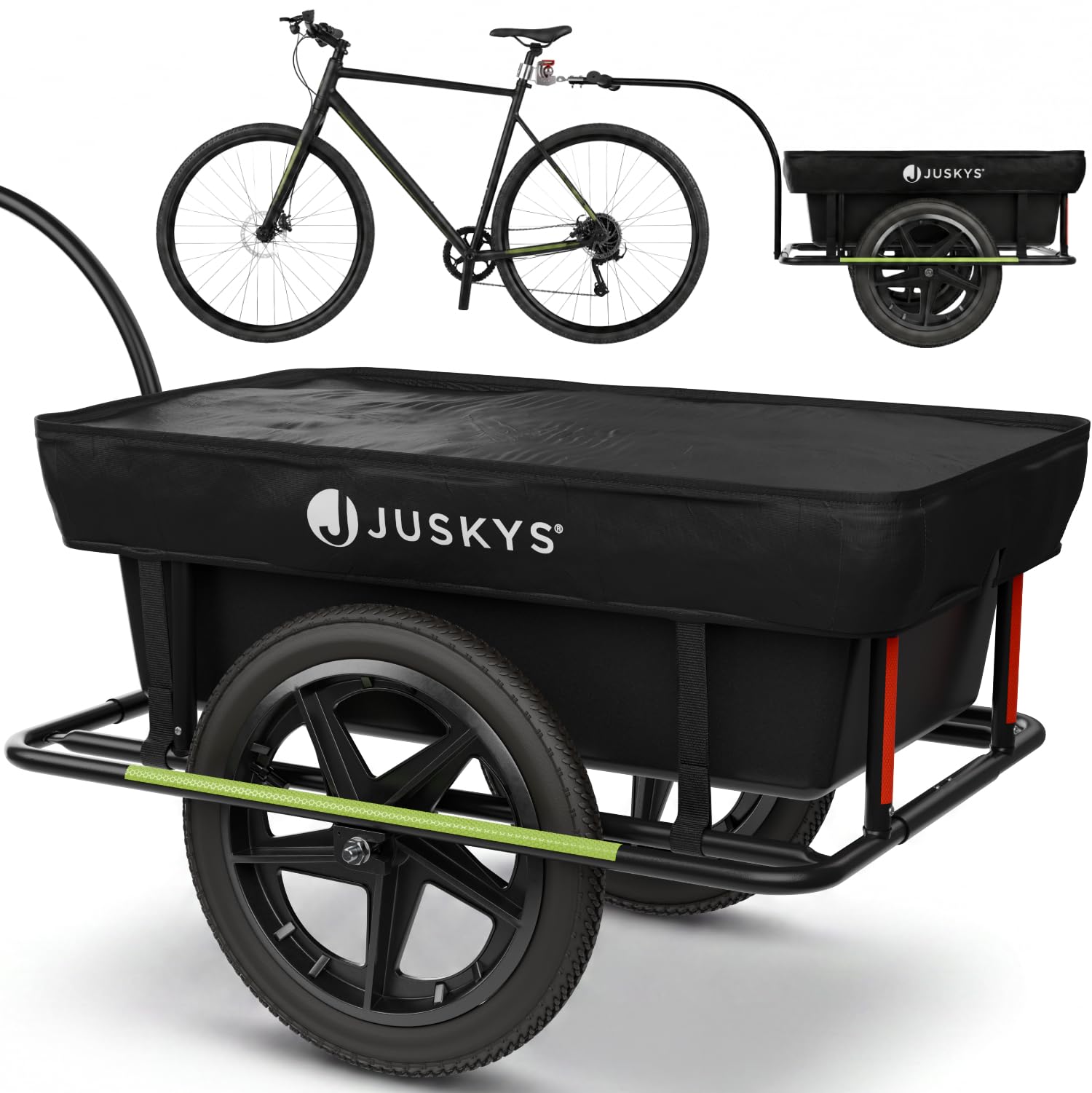 Juskys Fahrradanhänger 90 Liter - Lastenanhänger mit Kupplung, Deichsel — Anhänger für Fahrrad 40/80 kg Zuladung - Transportanhänger mit Schutzplane