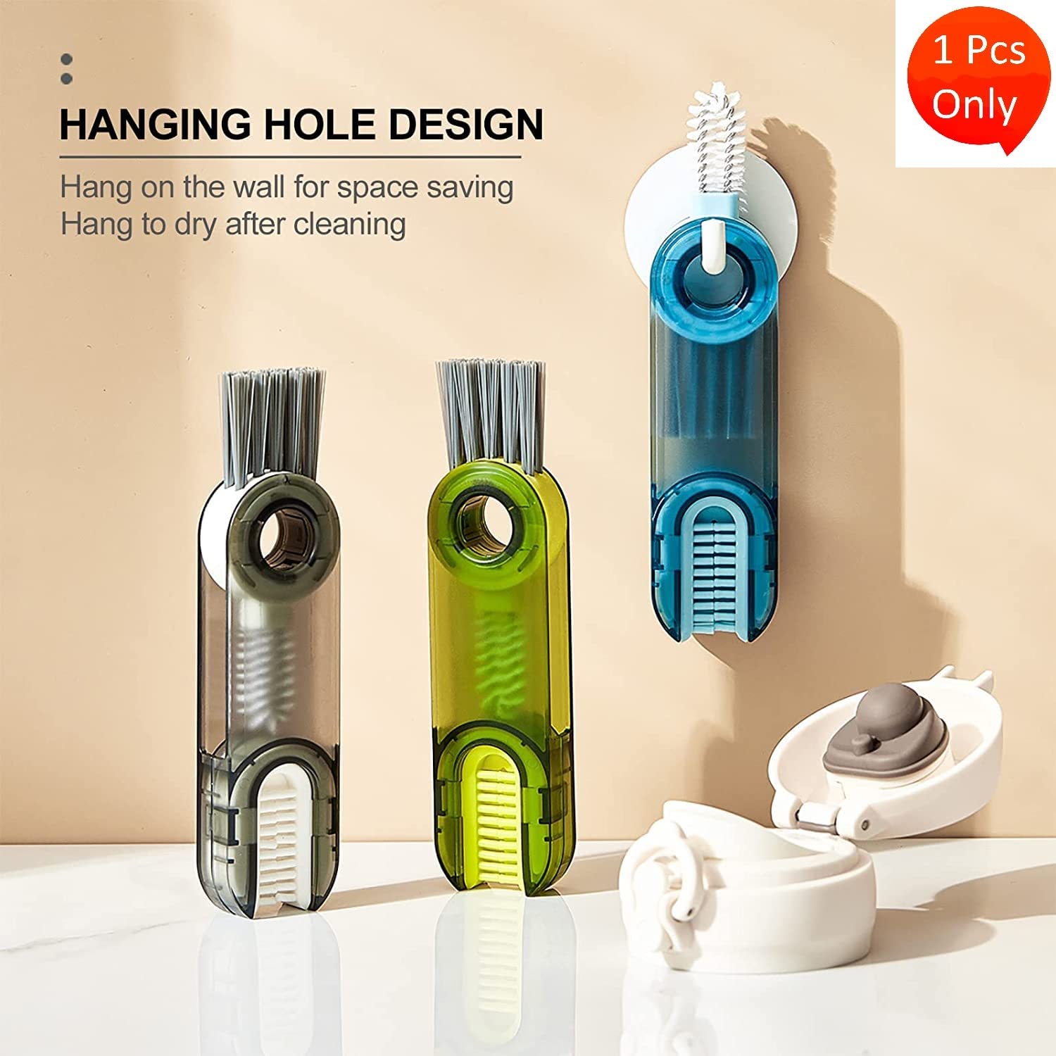 OMAZING KITCHEN 3 in 1 Cup Lid Gap Cleaning Brush Set, Tiny Bottle Cup Lid Detail Brush Straw Cleaner Tools Multi-Functional Cleaning Brush, Multipurpose Bottle Gap Cleaner Brush (1Pcs, Multi Color)