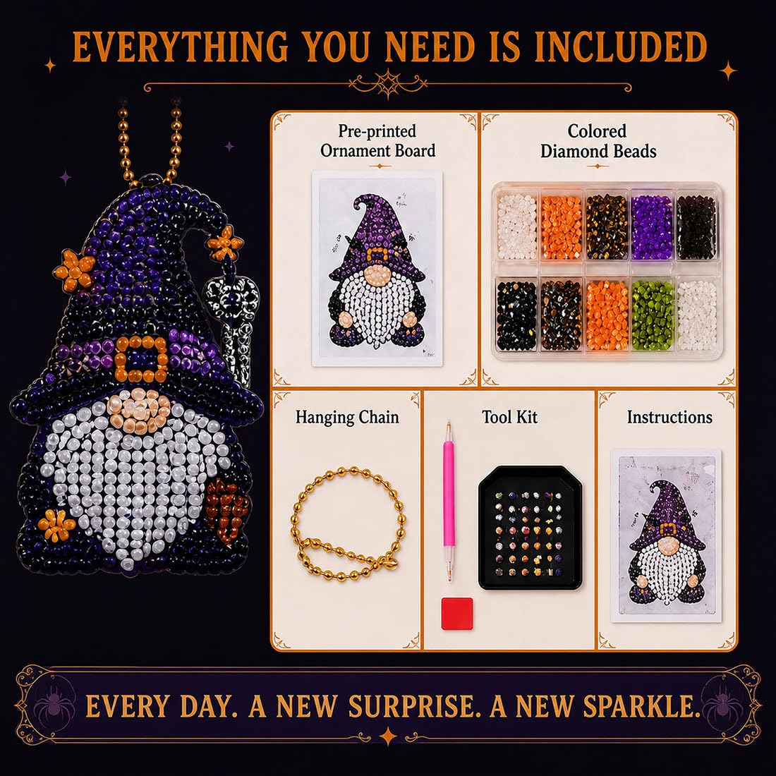 31 Tage voller Gnome-Überraschungen – Halloween-Diamantmalerei，2PC | Diamantmalerei-Adventskalender, Komplettes Diamantmalerei-Set mit Werkzeug und Perlen, Geschenk für Erwachsene und Kinder