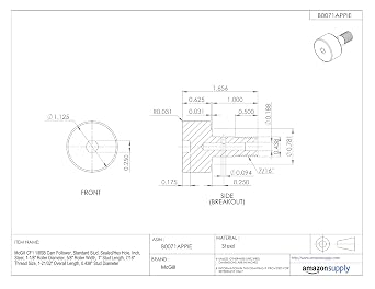 McGill CF1 1/8SB Cam Follower, Standard Stud, Sealed/Hex Hole, Inch, Steel, 1-1/8 Roller Diameter, 5/8 Roller Width, 1 Stud Length, 7/16 Thread Size, 1-21/32 Overall Length, 0.438 Stud Diameter