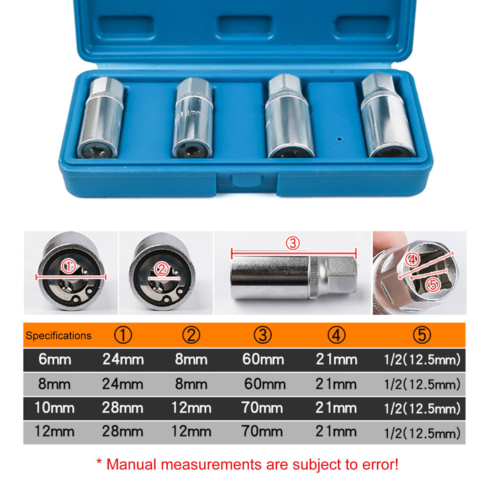 Juego de extractores de pernos, 4 piezas de enchufe métrico roto, unidad cuadrada de 12,5 mm, llaves de vaso portátiles para extracción de tuercas y pernos