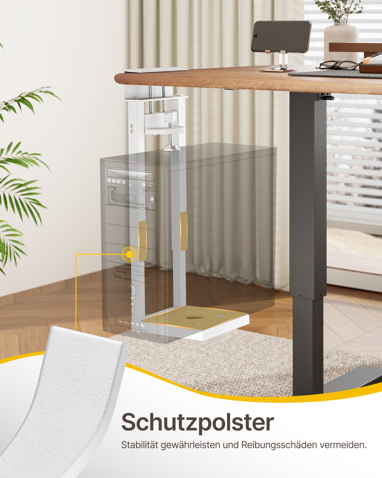 monTEK Supporto per PC da 30 kg, resistente sotto scrivania, montato senza forature, supporto da scrivania regolabile con cuscinetti protettivi, altezza 41 cm - 65 cm, ideale per ufficio, casa, aula