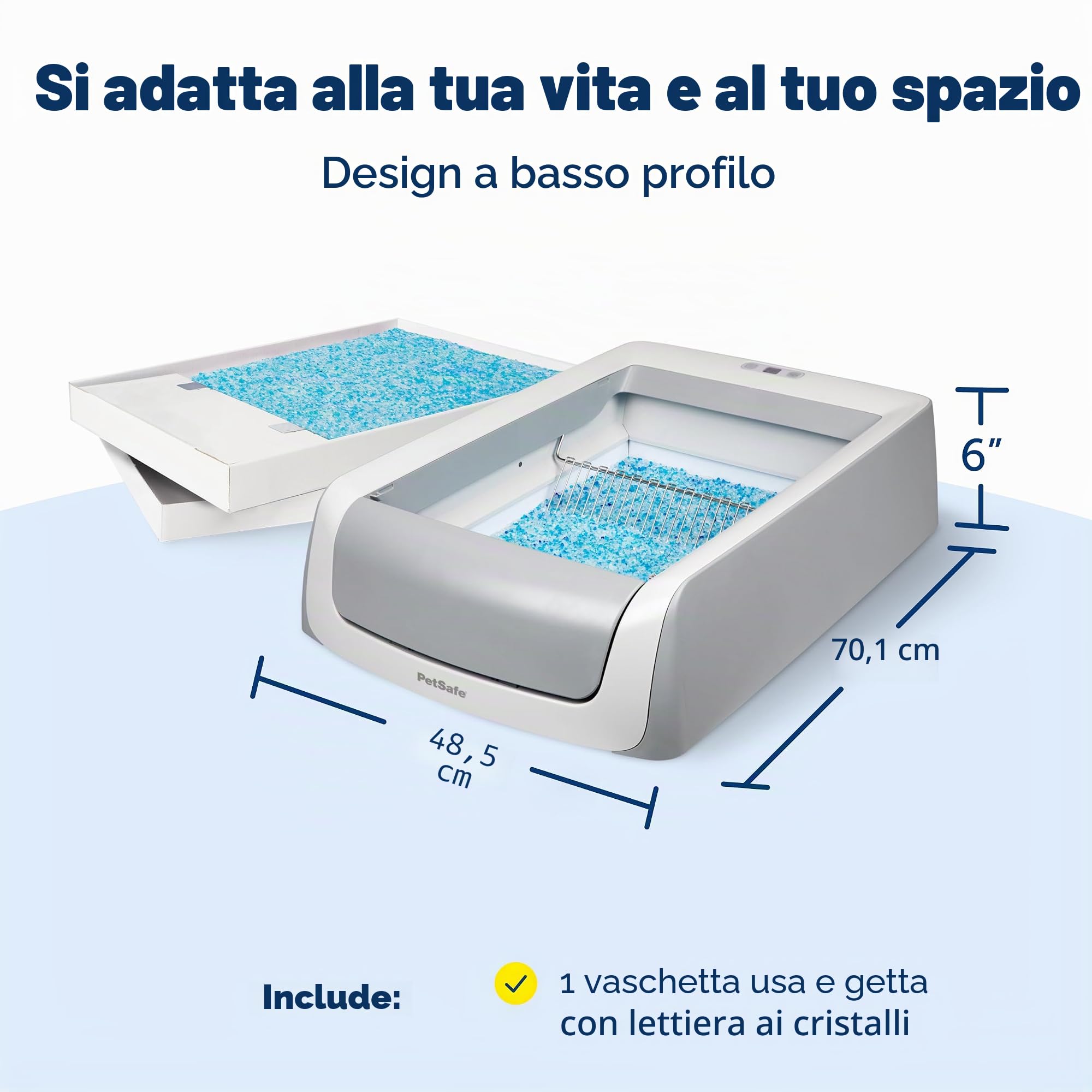 PetSafe ScoopFree Crystal Pro Legacy, lettiera automatica autopulente per gatti, con sensore di movimento scoperto, con contatore sanitario integrato, include 1 lettiera in cristallo usa e getta