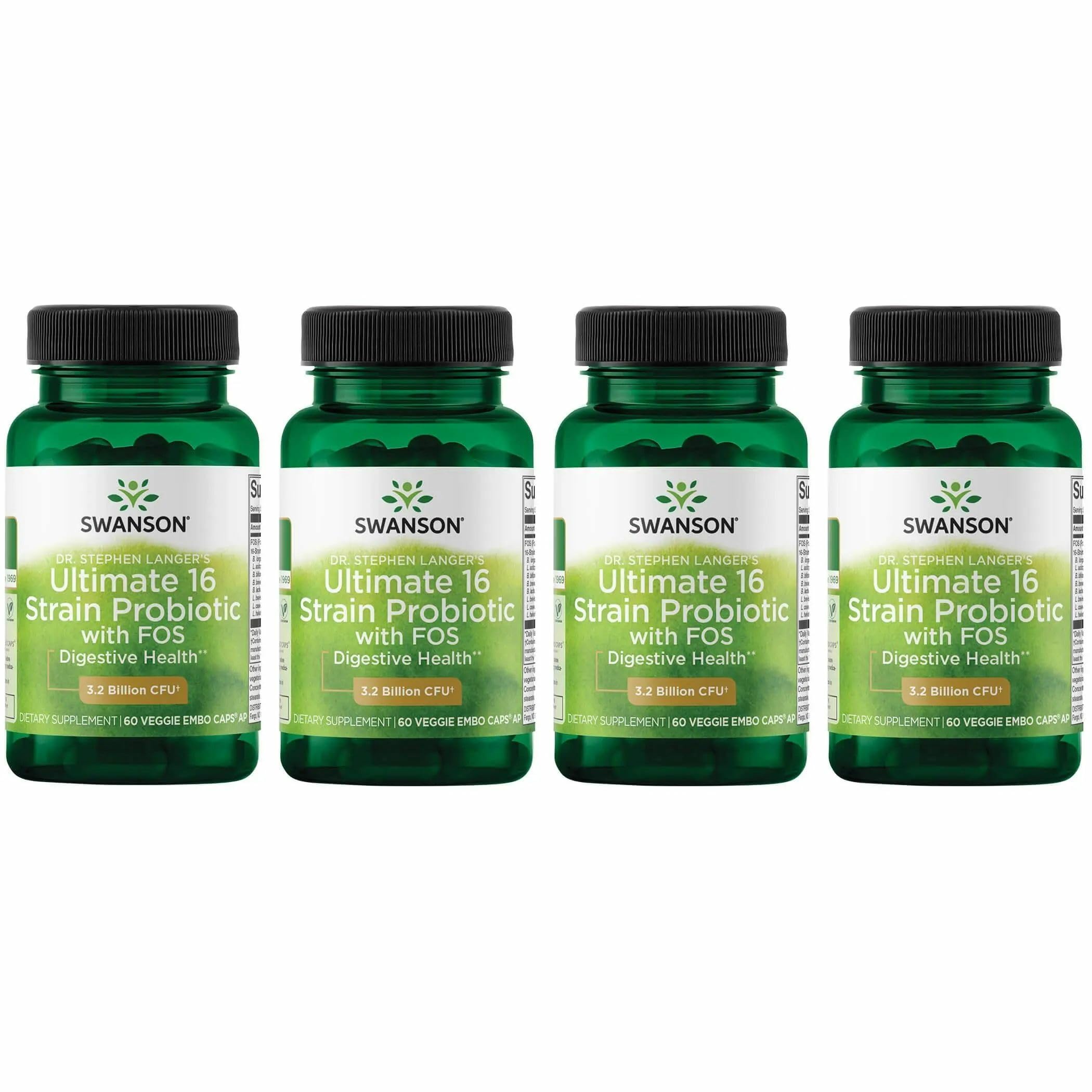 Swanson Dr. Langer's 16-Strain Probiotic with Prebiotic FOS for Gut Health 60 Count (Pack of 4)