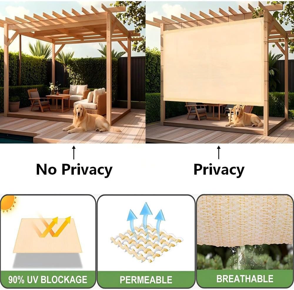 90% Sun Shade Cloth 8x10 FT, Breathable, UV Resistant Sunshade Cover with D-Ring for Pergola, Garden, Patio, Deck, Backyard, Beige