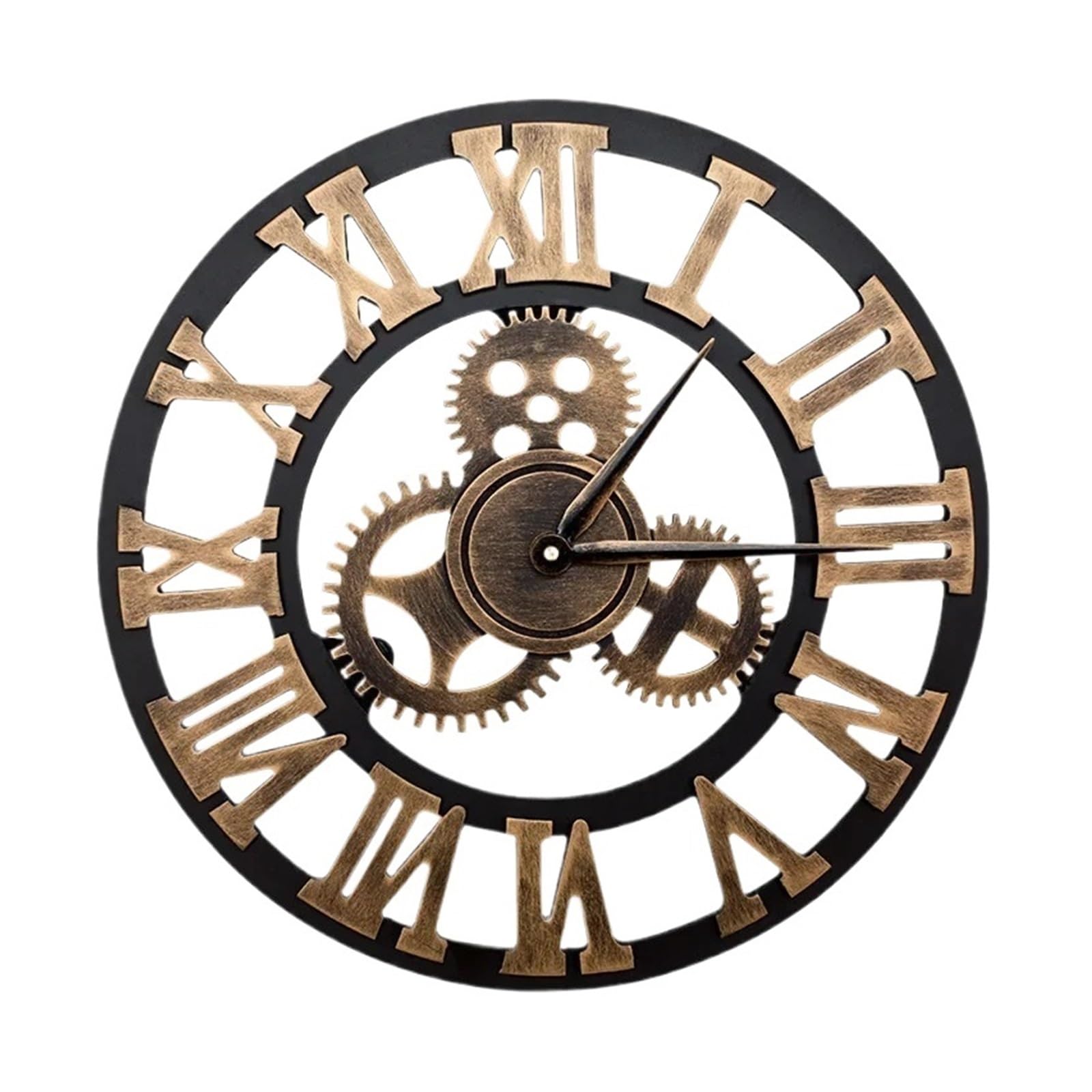 HVSYVVSRL 1 Pcs 30/35/40CM Metal Gear Wall Clocks Moving Clock Rustic Industrial Decor For House Warming Gifts Quiet Operation(Roman Gold,30cm)