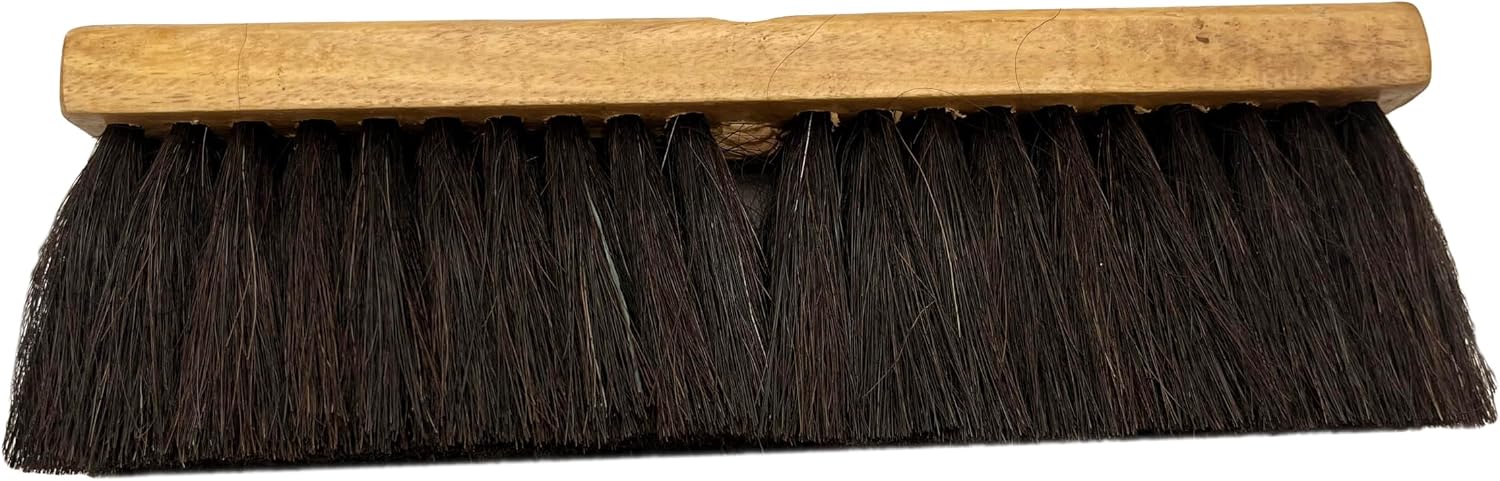 Pure Horsehair Push Broom Head, 12 inches, Heavy Duty Wood Block with 2 Threaded Holes - Clean up Dust and fine Debris for Home or Industrial Use, Fine Premium Bristles