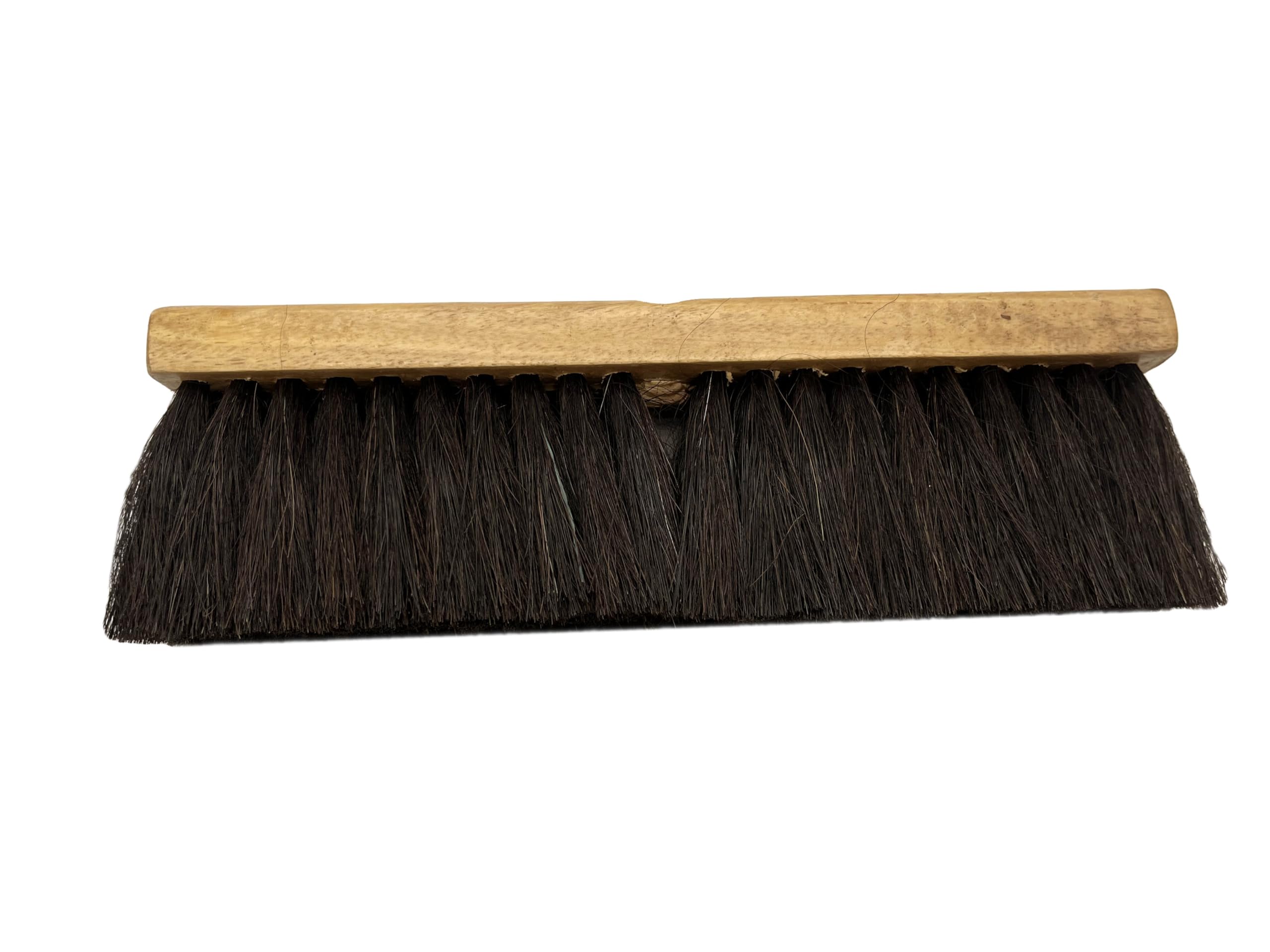 Pure Horsehair Push Broom Head, 12 inches, Heavy Duty Wood Block with 2 Threaded Holes - Clean up Dust and fine Debris for Home or Industrial Use, Fine Premium Bristles