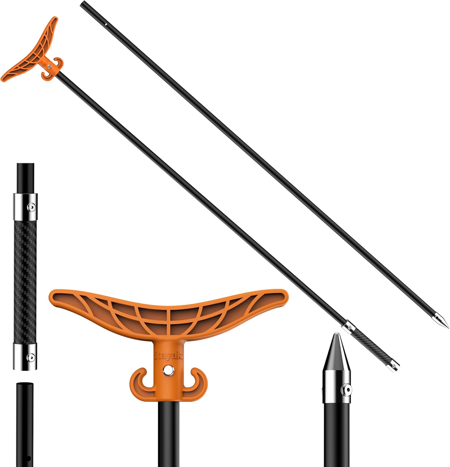 8.63'/12.3' Shallow Water Anchor Pole with T-Handle, High Strength Fiberglass Reinforced Polyamide66, Mud Anchor Pole for Boat, Fishing Kayak (Gloves Included)