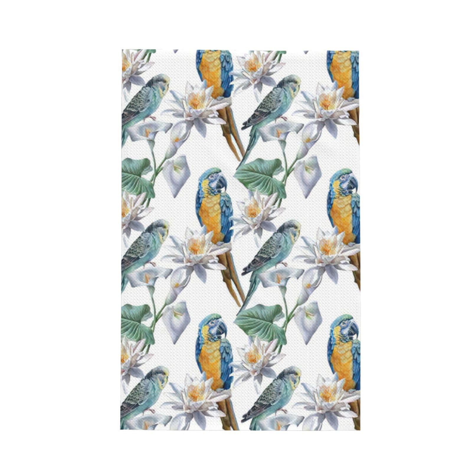 CKGODGF Parrots On Branches Print Absorbent Waffle Dishcloths,Kitchen Towels With Hanging Loops,Tea Towels.
