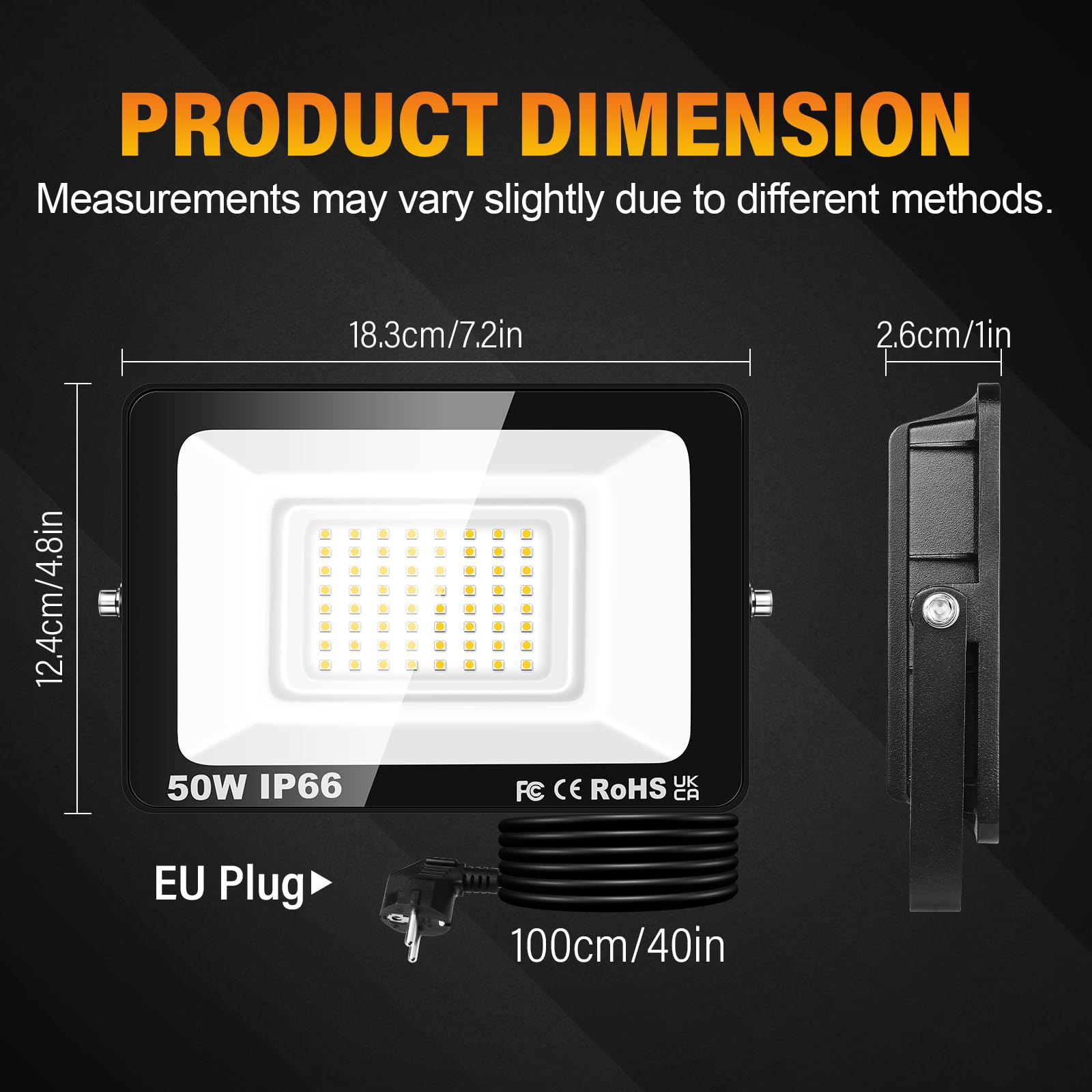 RIGIDON 2x 50W Projecteur Exterieur, 5000LM Spot Led Extérieur avec Prise