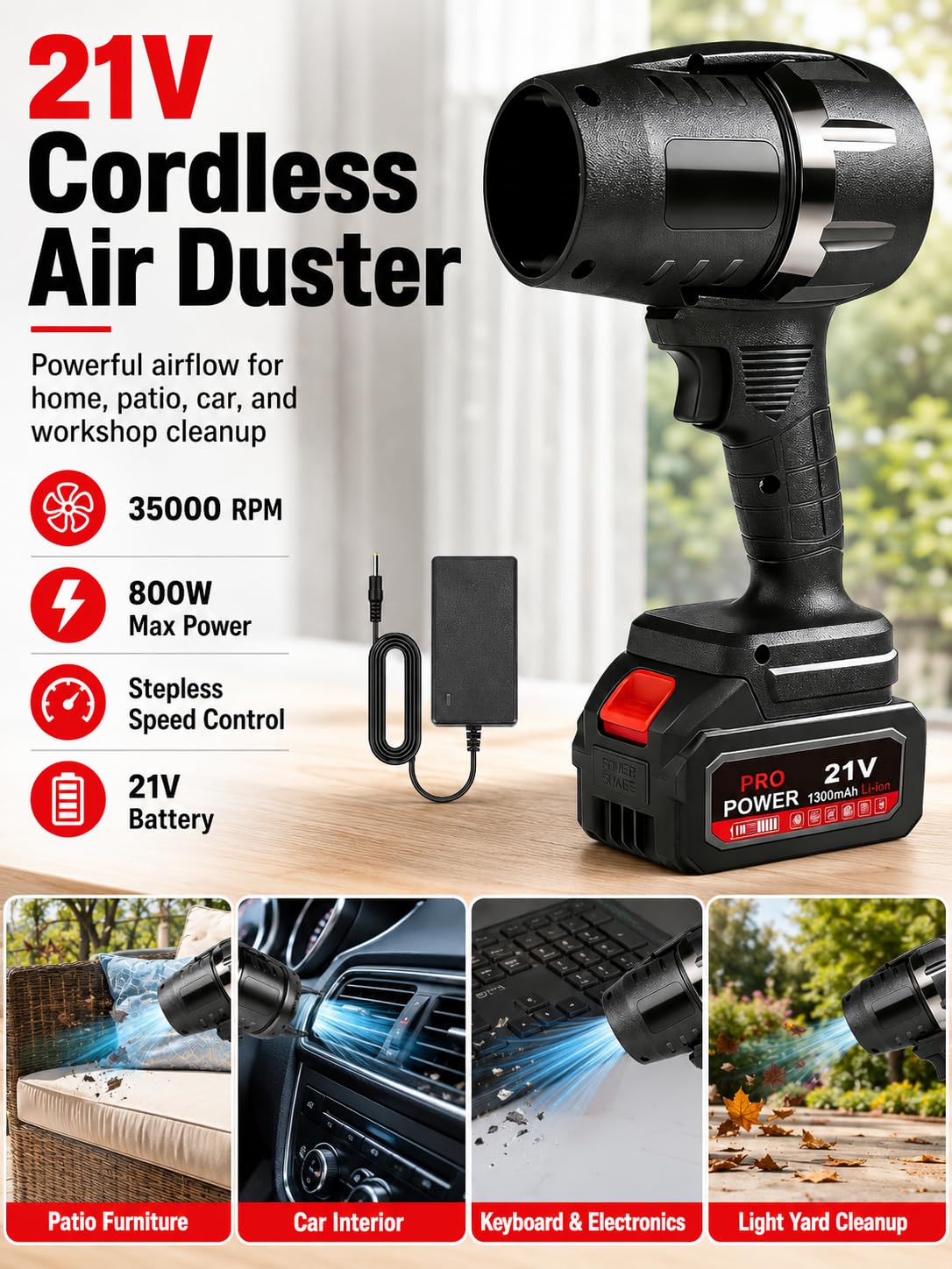 VOBOR Souffleur Feuille sans Fil avec Batterie, 35000 TR/Min Débit d'air Turbo, Léger et Portable, pour Souffleur à Feuilles et Poussières Jardin, Garage, Neige, Débris