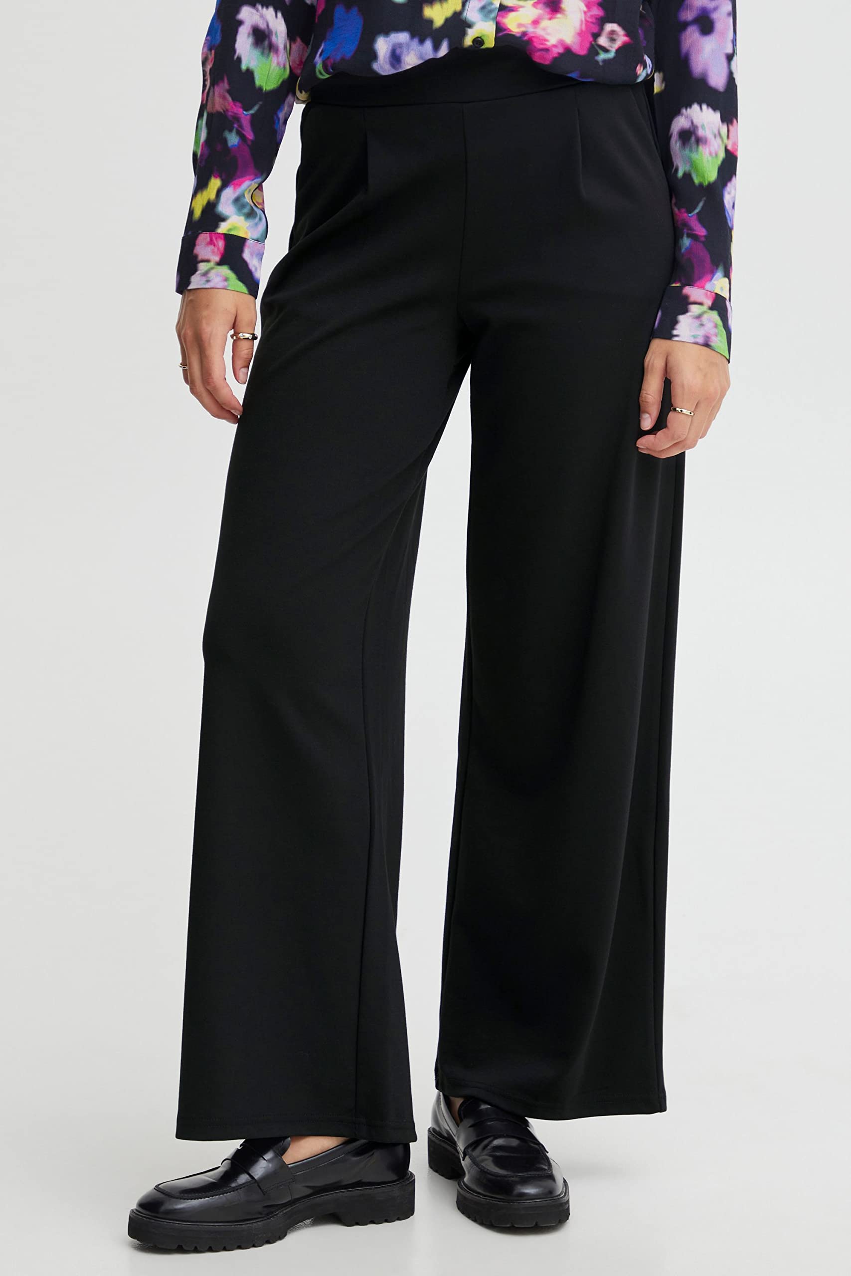 ICHI IHKATE SUS Long Wide PA2 Damen Hose Stoffhose mit Stretch hoher Elastikbund weiter Schnitt