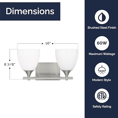 Vista 38 de Scott Living Toffino - Aplique de pared moderno de 2 luces para baño, acabado cromado, con pantallas de vidrio de leche