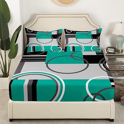 Vista 26 de Juego de sábanas modernas de tamaño Queen, color amarillo, gris y negro, juego de sábanas geométricas a rayas para niños, niñas, niños y Multi 039