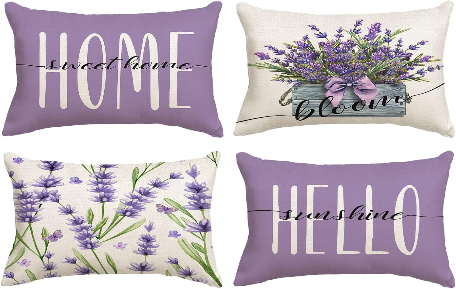 Lavender Pillow Covers 12x20 Set of 4 Spring Summer Throw Pillow Covers Purple Flower Pillow