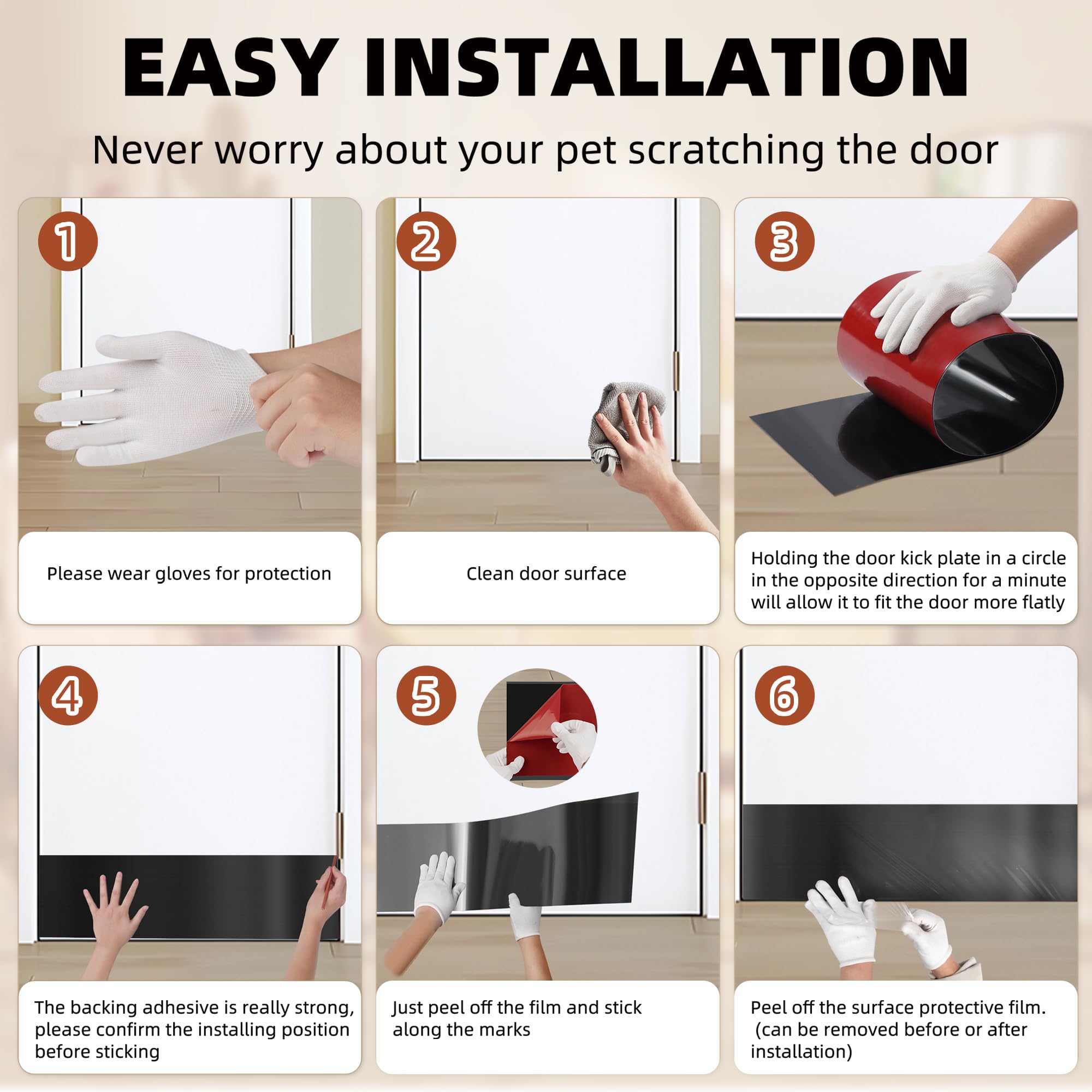 Lot de 4 plaques autocollantes en acier inoxydable pour bas de porte, 20,3 x 86,4 cm, noir foncé