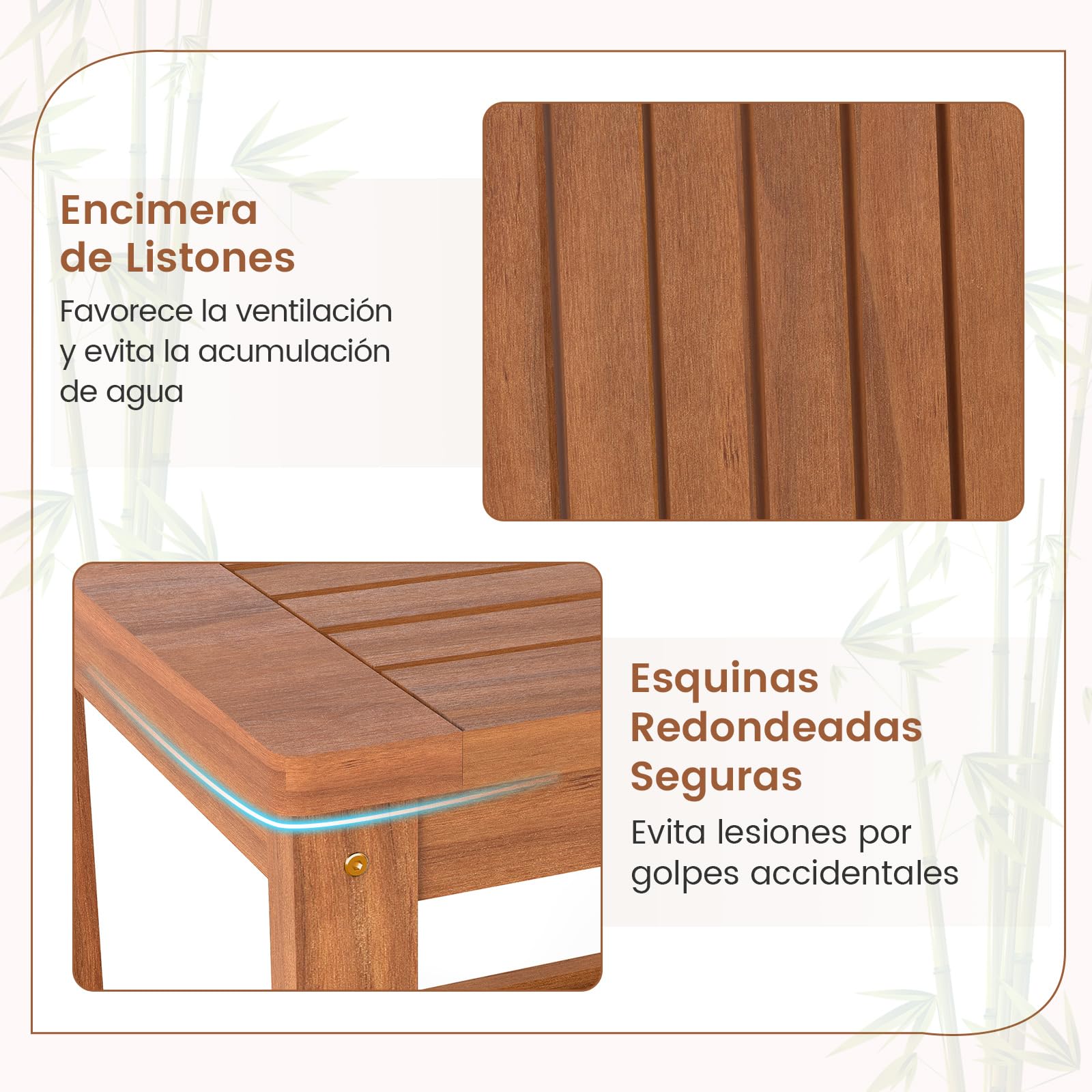 COSTWAY Mesa Auxiliar Madera Acacia, 45x45x44 cm, Mesa Terraza Exterior de 2 Niveles, Cuadrada Baja Jardin Balcon Exterior Interior Piscina Patio, Natural (44cm)