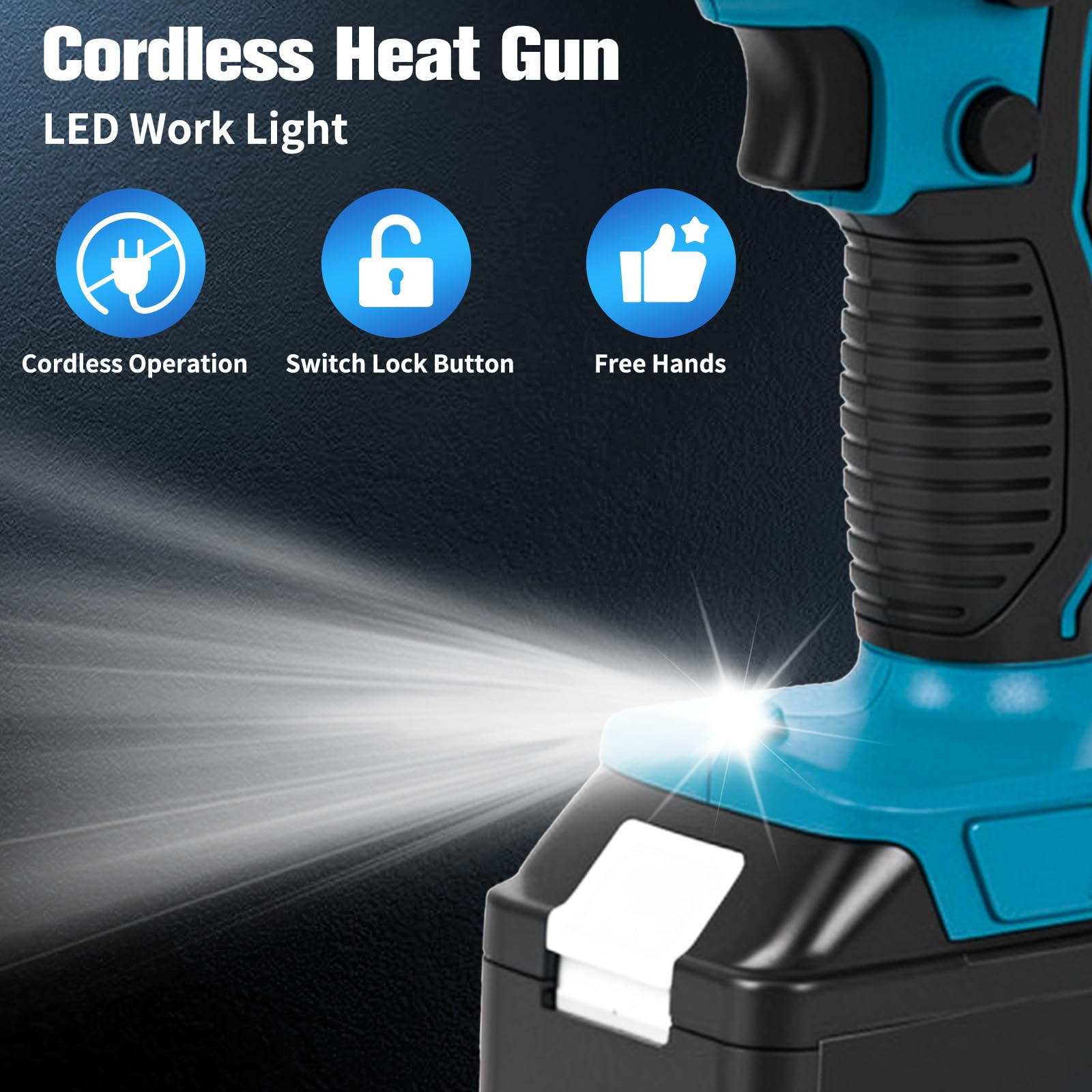 Heißluftpistole Kompatibel mit Makita 18V — Kabellose Heißluftgebläse mit LCD-Display, Elektrische Heißluftfön mit 5 Düsen und Einstellbarer Temperatur 50°C-550°C, für Basteln,Schrumpfen(Ohne Akku)