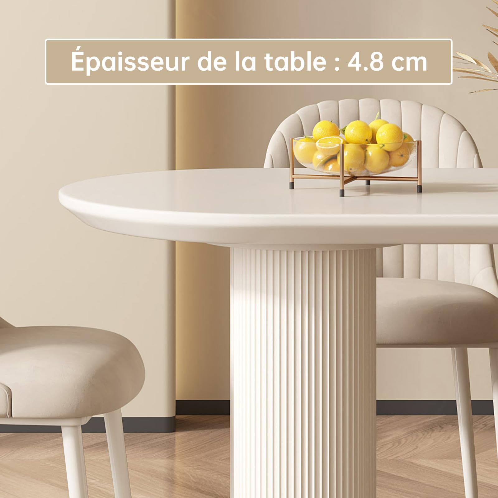 Miuuod Table à manger 62,99", moderne, pour 6 personnes, table d'intérieur pour cuisine, bar, salon, petite pièce, blanc crème, table uniquement