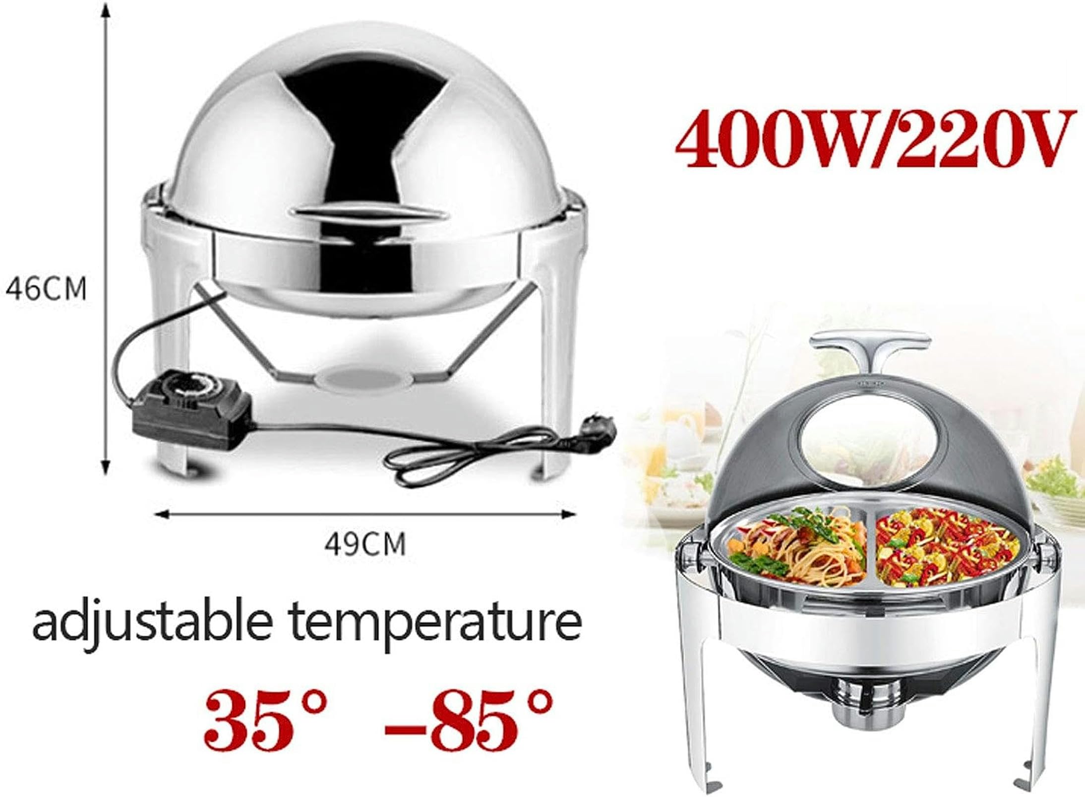 Chafing Dish, Scaldavivande Elettrico, 6L Contenitore Scalda Cibo Termico per Alimenti per Buffet, Banchetti, la Festa - Mere Il Cibo in Caldo, 400W