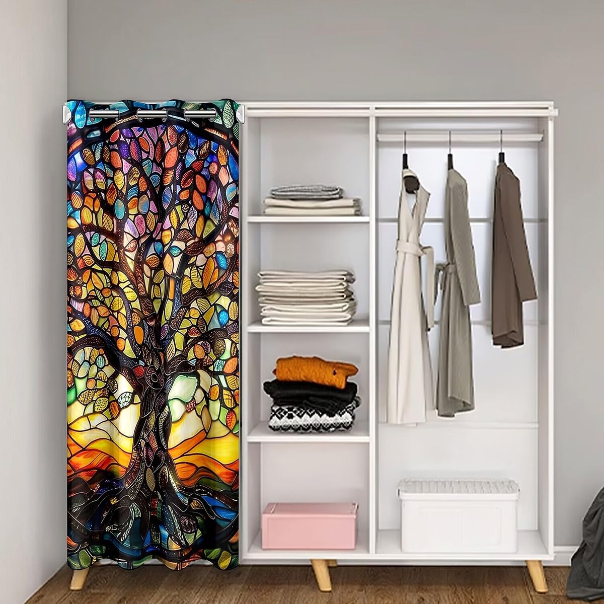 Castle Fairy Tree of Life Door Curtain for Doorway Privacy,Modern Artwork Sliding Closet Door Curtains Abstract Nature Landscape Privacy Curtain Cover for Room Divider Yellow Blue Curtain,W42 X L80