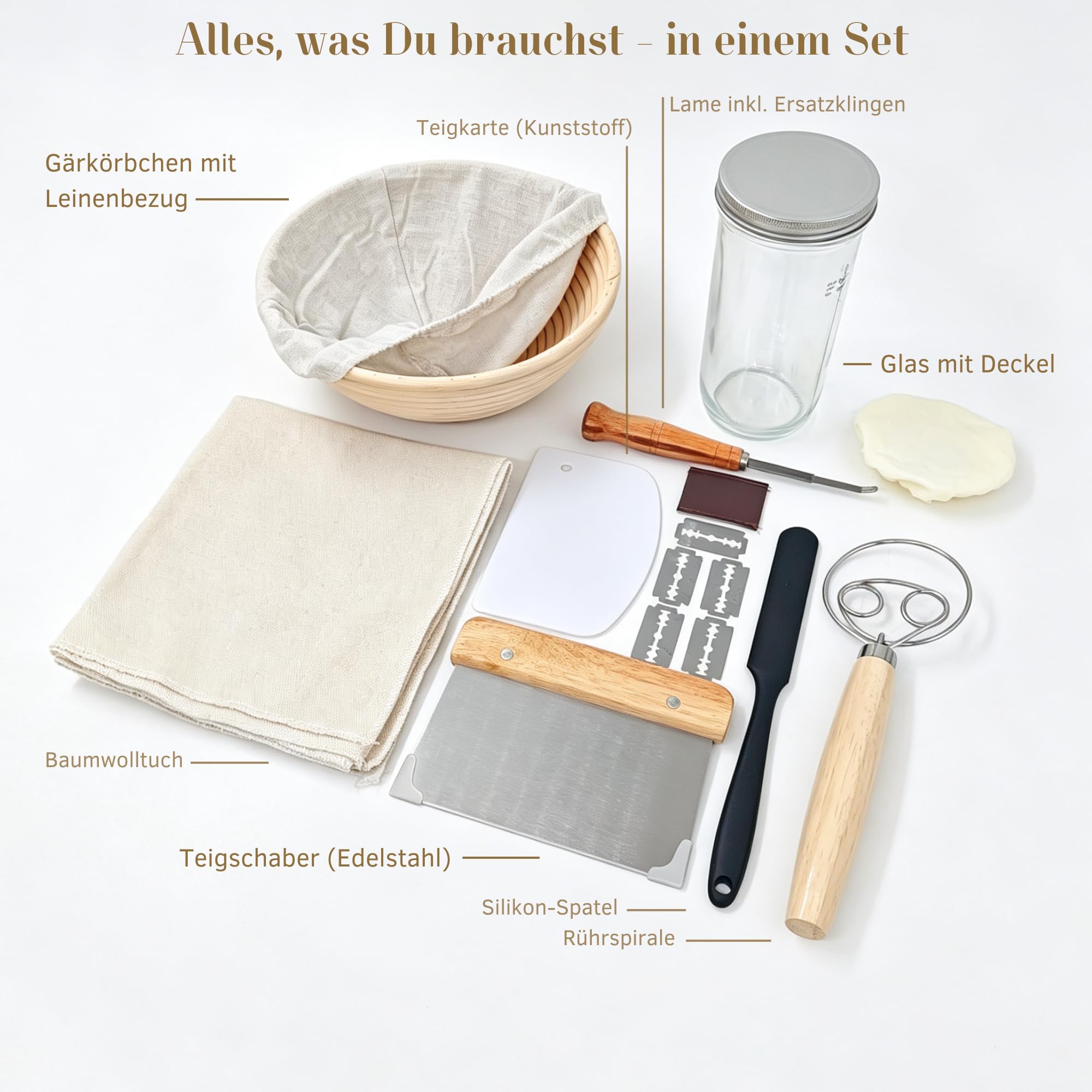 GoodHarvest Sauerteig Starter Set mit Gärkörbchen, Gärglas & Brotbackset