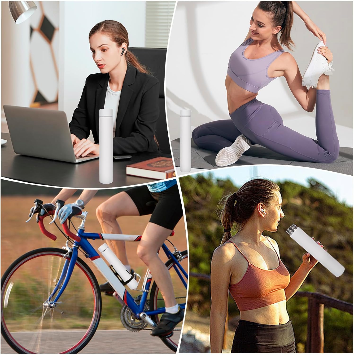 ChezMax Slim Stainless Steel Insulated Water Bottle Travel Cup Sports Drink Bottle 9.56 oz,White - Image 6