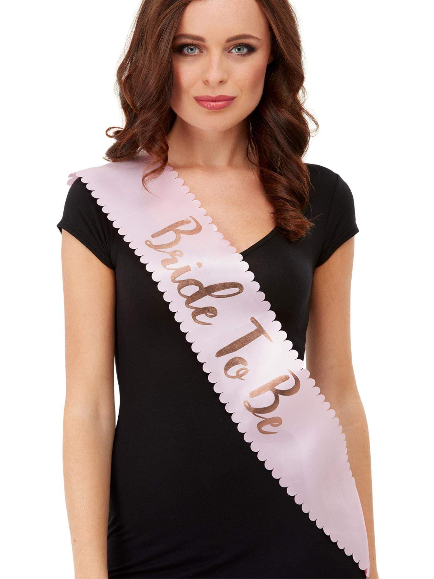 Smiffys Bride To Be Sash, Pink & Gold with Scalloped Edge, Hen & Stag Night Fancy Dress, Adult Dress Up Accessories Halloween